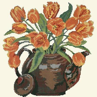Tulip Teapot Needlepoint Kit Kits Elizabeth Bradley Design Winter White 
