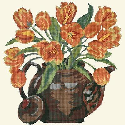 Tulip Teapot Needlepoint Kit Kits Elizabeth Bradley Design Winter White 
