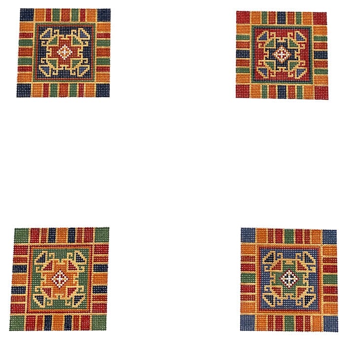 Turkoman Coasters Medallion Painted Canvas CanvasWorks  - 1