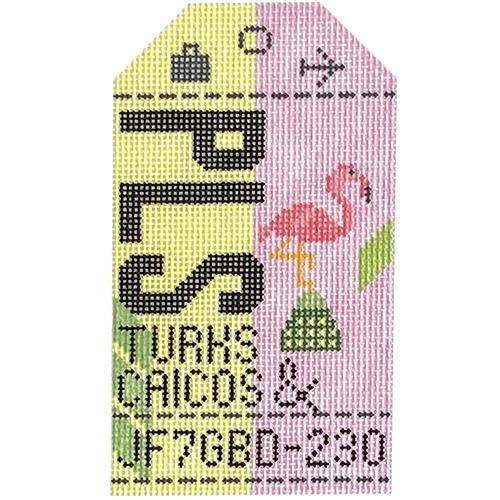 Turks and Caicos PLS Vintage Travel Tag Painted Canvas Hedgehog Needlepoint 
