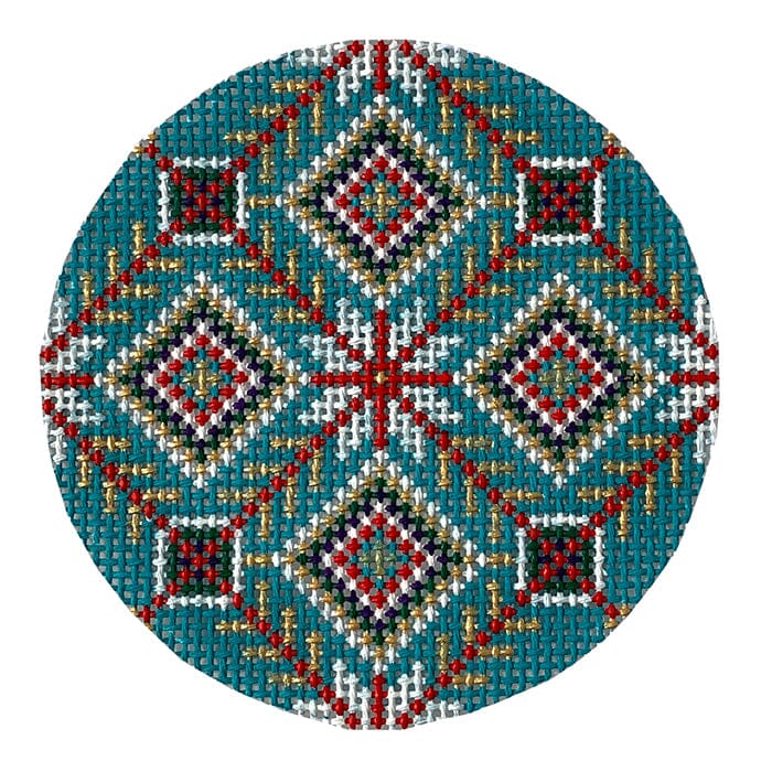 Turq Red Gold White Ball Painted Canvas CBK Needlepoint Collections  - 1