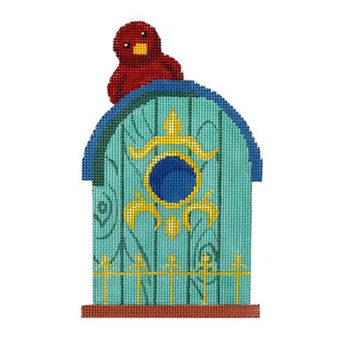 Turquoise Birdhouse w/ Red Bird Painted Canvas Labors of Love Needlepoint 