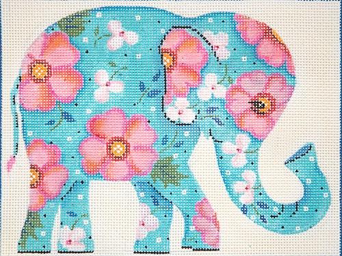Turquoise Floral Elephant Painted Canvas Alice Peterson Company  - 1