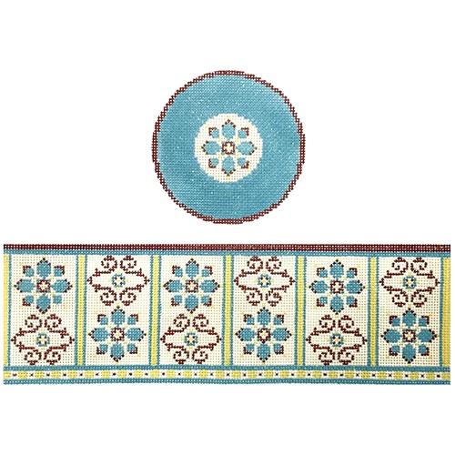 Turquoise Floral Hinged Box with Hardware Painted Canvas Funda Scully  - 1