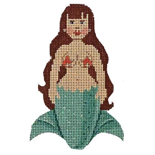 Turquoise Mini Mermaid Painted Canvas Labors of Love Needlepoint  - 1
