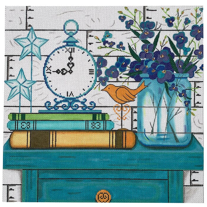 Turquoise Table Top Painted Canvas Alice Peterson Company  - 1