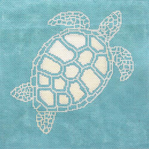 Turtle   Aqua Background Painted Canvas CBK Needlepoint Collections  - 1