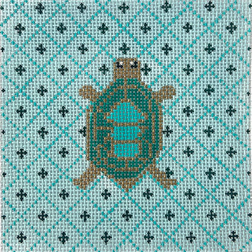 Turtle Coaster on Aqua Painted Canvas Vallerie Needlepoint Gallery 