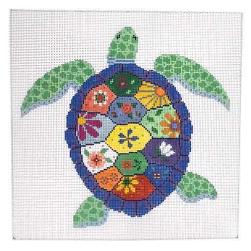Turtle Garden on 18 mesh Painted Canvas Susan Roberts Needlepoint Designs Inc. 
