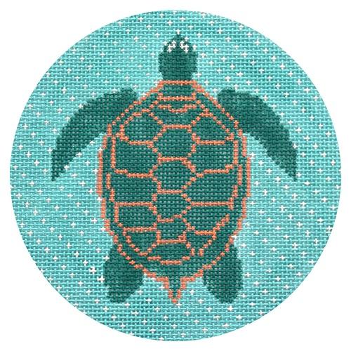 Turtle on Turquoise Ornament Painted Canvas Pewter & Pine 