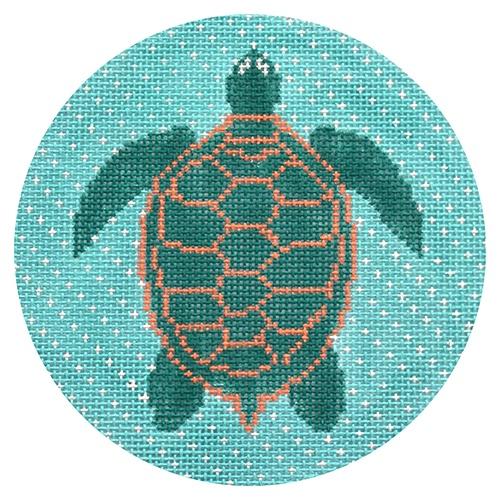 Turtle on Turquoise Ornament Painted Canvas Pewter & Pine  - 1