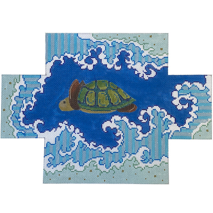 Turtle Swimming on Waves Brick Painted Canvas Patti Mann  - 1