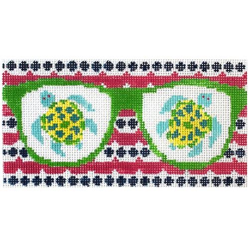 Turtles Eyeglass Case Painted Canvas Two Sisters Needlepoint  - 1