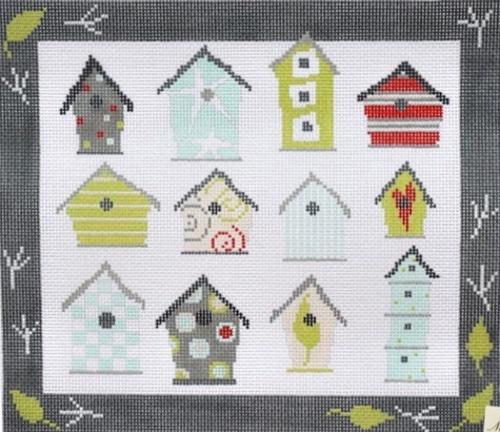 Twelve Birdhouses Painted Canvas Pippin  - 1