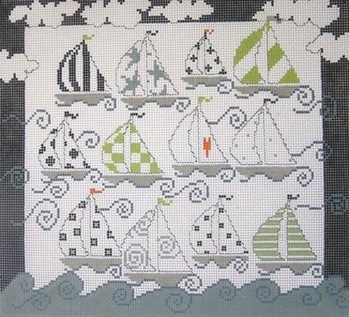 Twelve Sailboats Painted Canvas Pippin  - 1