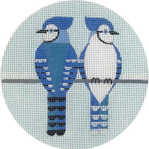 Two Blue Jays Round with Stitch Guide Painted Canvas Vallerie Needlepoint Gallery  - 1