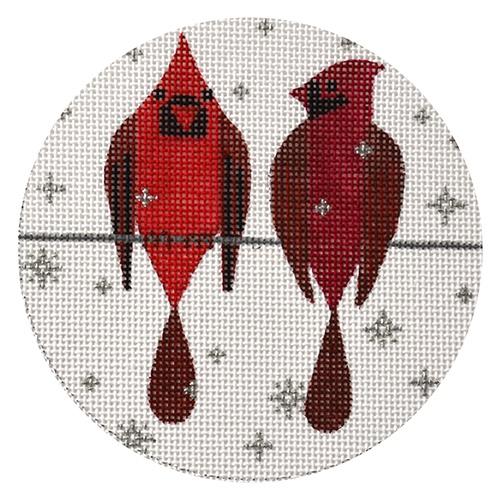 Two Cardinals Ornament Painted Canvas Vallerie Needlepoint Gallery  - 1