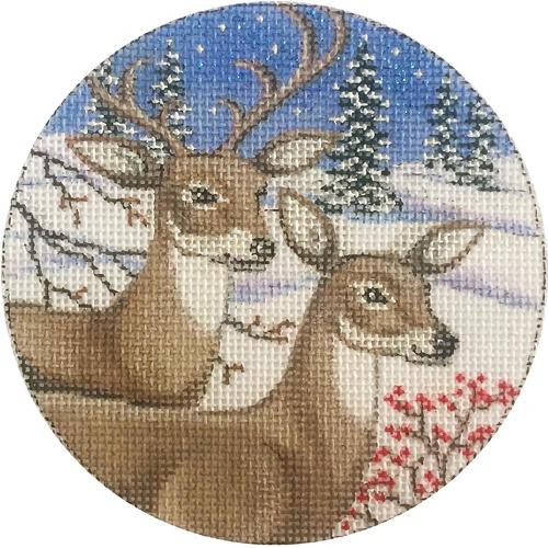 Two Deer Ornament Painted Canvas Alice Peterson  - 1