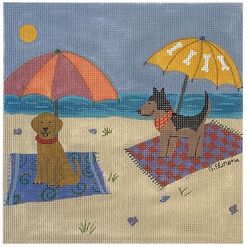 Two Dogs on the Beach on 18 Painted Canvas Tango and Chocolate 