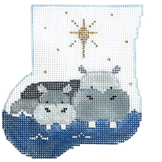 Two Hippos with Hippo Insert Mini Stocking Painted Canvas Kathy Schenkel Designs 