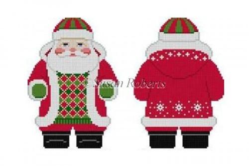 Two-Sided Snowflake Red Jacket Santa Painted Canvas Susan Roberts Needlepoint Designs, Inc. 