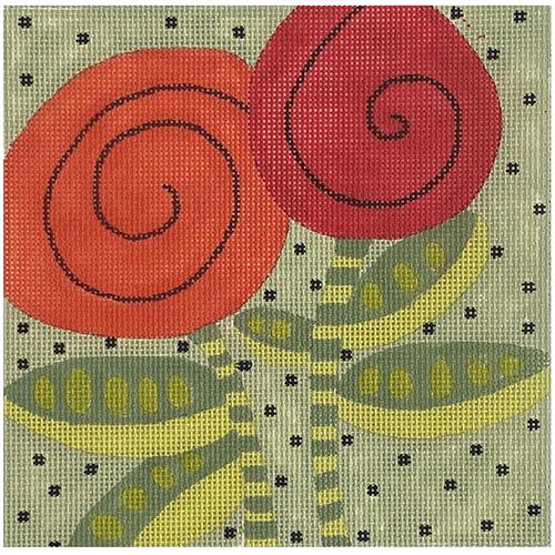 Two Swirl Flowers Painted Canvas ditto! Needle Point Works  - 1