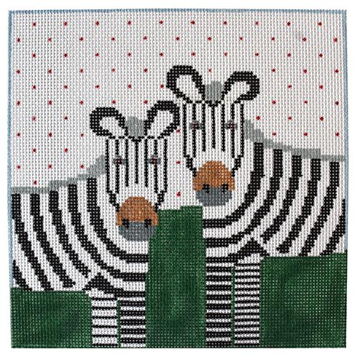 Two Zebras Pillow Painted Canvas Kathy Schenkel Designs  - 1