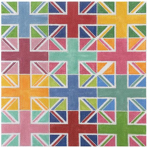 Union Jack Flags - Multi Color Painted Canvas Kate Dickerson Needlepoint Collections 