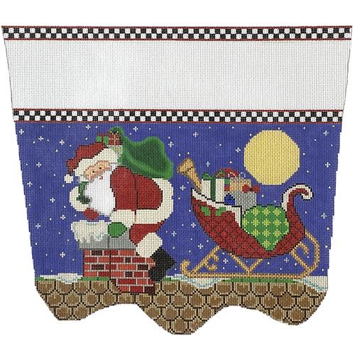 Up on The Rooftop Stocking Cuff Painted Canvas The Meredith Collection  - 1