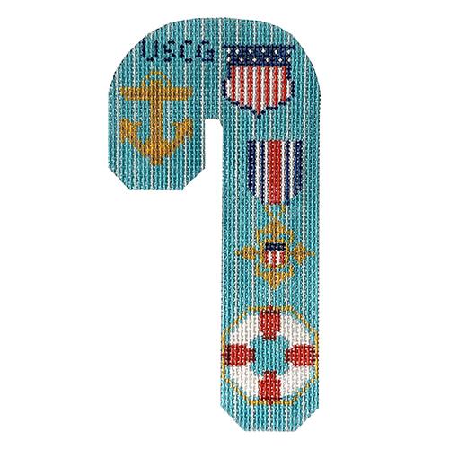 US Coast Guard Candy Cane Painted Canvas Danji Designs  - 1