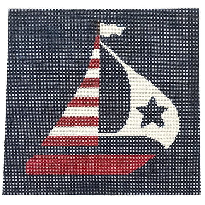 US Flag Boat Painted Canvas CBK Needlepoint Collections 