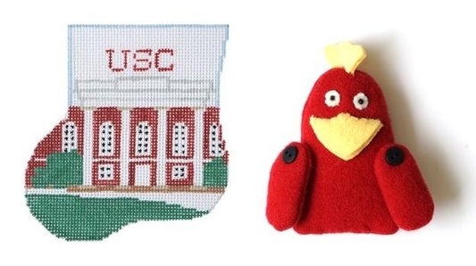 USC Mini-Sock with Cocky Insert Painted Canvas Kathy Schenkel Designs 