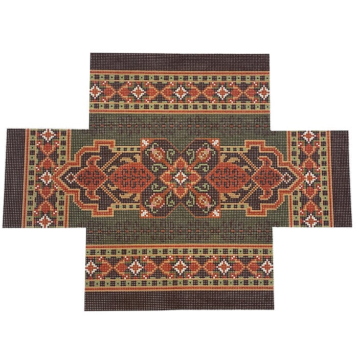 Ushak Brick Cover in Green and Brown Painted Canvas CanvasWorks  - 1