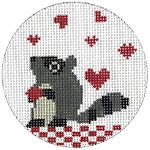 Valentine Cutie   Raccoon with Stitch Guide Painted Canvas The Princess & Me 
