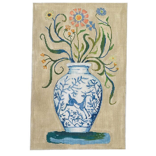 Vase with Deer Painted Canvas The Meredith Collection 