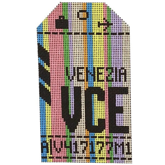 Venice VCE Vintage Travel Tag Painted Canvas Hedgehog Needlepoint 