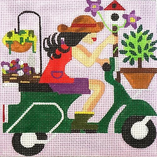 Vespa--She Can Dig It Painted Canvas Melissa Prince Designs 