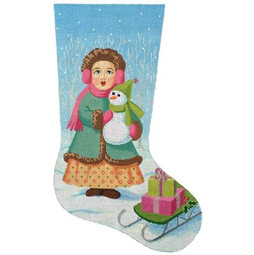 Victorian Girl Stocking Painted Canvas Labors of Love Needlepoint  - 1