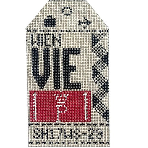 Vienna VIE Vintage Travel Tag Painted Canvas Hedgehog Needlepoint  - 1