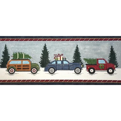 Vintage Christmas Cars Painted Canvas The Meredith Collection 