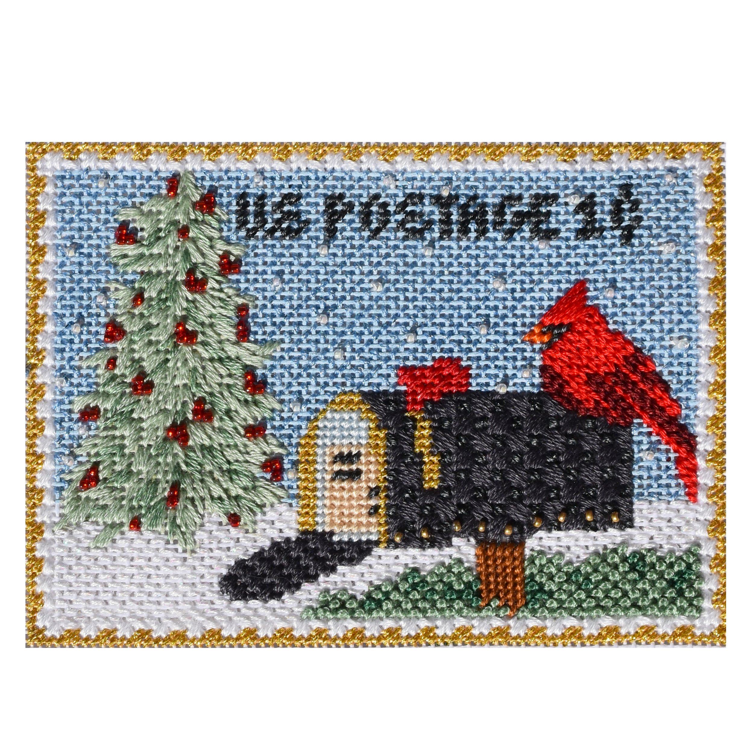 Vintage Stamp Collection   Post Box Painted Canvas The Plum Stitchery 
