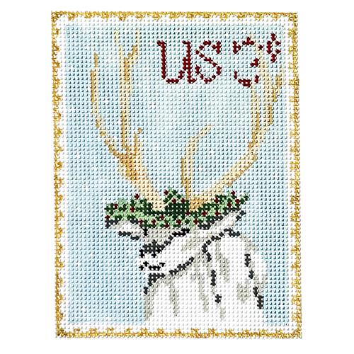 Vintage Stamp Collection - Reindeer Painted Canvas The Plum Stitchery 