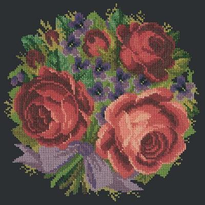 Violets & Roses Needlepoint Kit Kits Elizabeth Bradley Design Black 