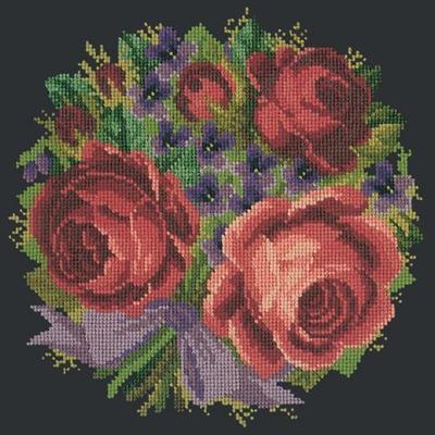 Violets & Roses Needlepoint Kit Kits Elizabeth Bradley Design Black 
