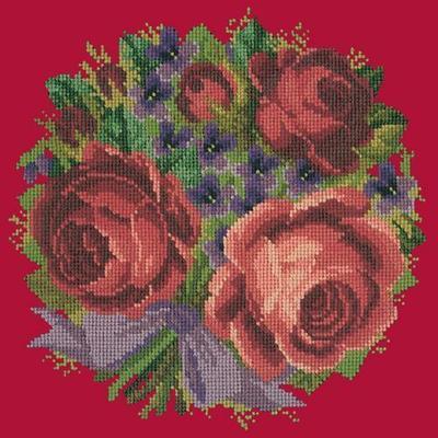 Violets & Roses Needlepoint Kit Kits Elizabeth Bradley Design Bright Red 