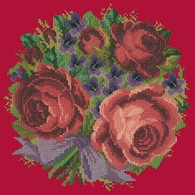 Violets & Roses Needlepoint Kit Kits Elizabeth Bradley Design Bright Red 

