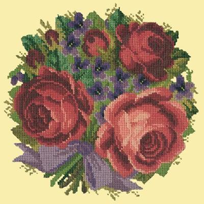 Violets & Roses Needlepoint Kit Kits Elizabeth Bradley Design Butter Yellow 