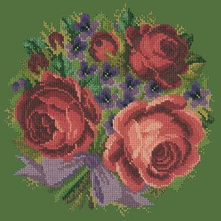 Violets & Roses Needlepoint Kit Kits Elizabeth Bradley Design Dark Green 
