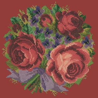 Violets & Roses Needlepoint Kit Kits Elizabeth Bradley Design Dark Red 
