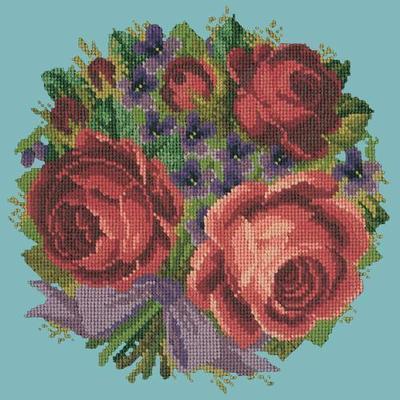 Violets & Roses Needlepoint Kit Kits Elizabeth Bradley Design Duck Egg Blue 